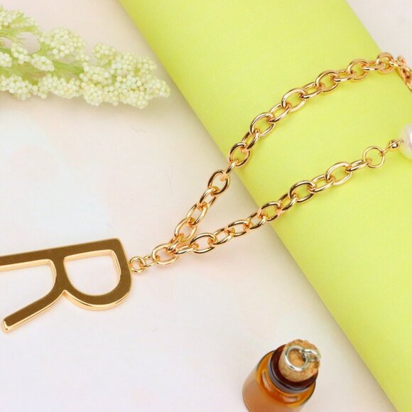 "Rose Gold Initial 'R' Necklace with Pearls, XPNL1904 - Picture 2 of 12